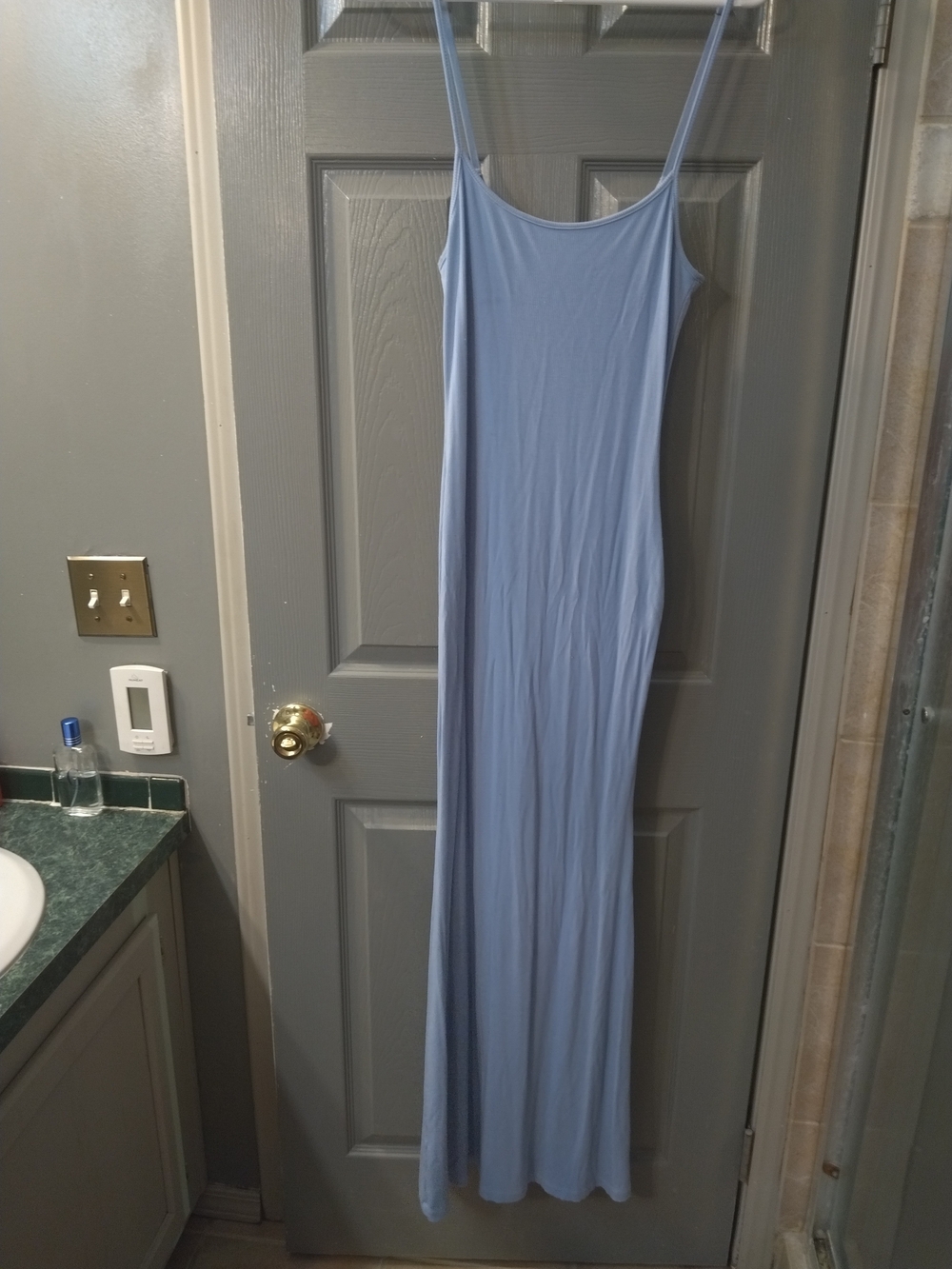 Women's Baby Blue Ribbed Maxi Slip Dress By REORIA